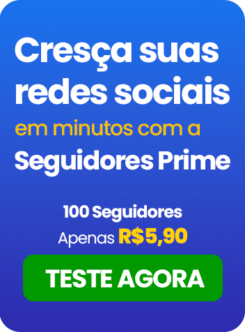 Banner azul promocional: "Cresça redes sociais com 100 seguidores por R$5,90