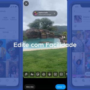 reels do instagram sendo editado em funzo azul